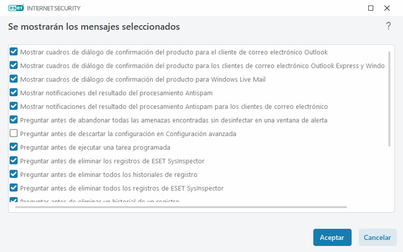 Mensajes de confirmación Mensajes de confirmación