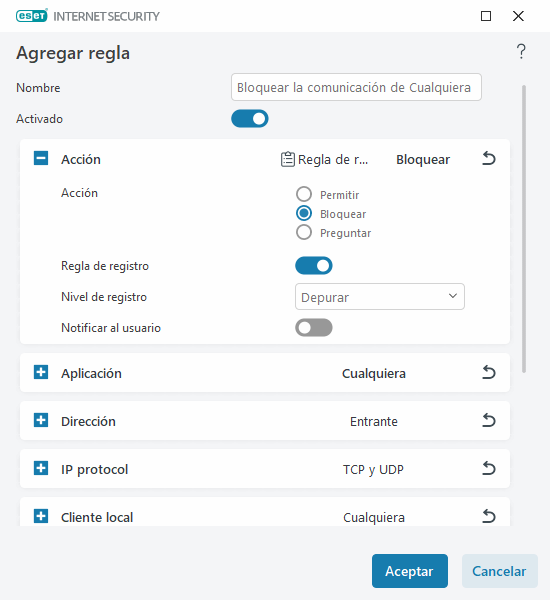 Agregar regla Agregar regla