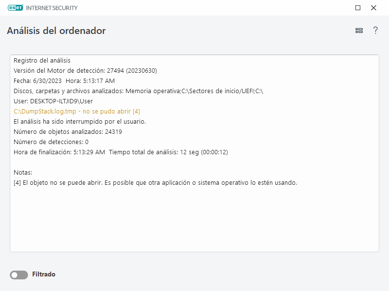 Registro de análisis del ordenador Registro de análisis del ordenador