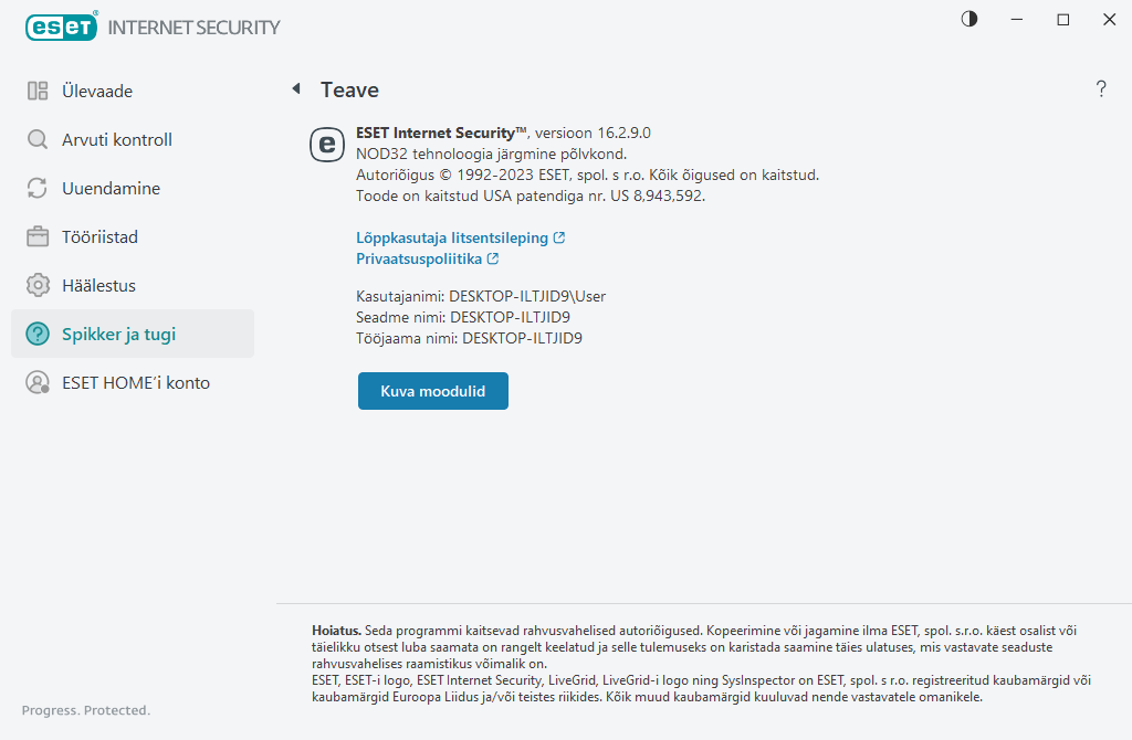 Üksikasjad installitud versiooni kohta Üksikasjad installitud versiooni kohta