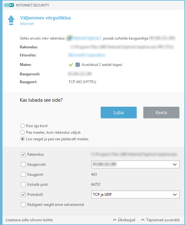 Väljaminev võrguliiklus Väljaminev võrguliiklus