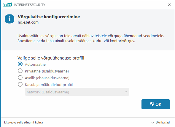 Tuvastatud võrguühendus Tuvastatud võrguühendus