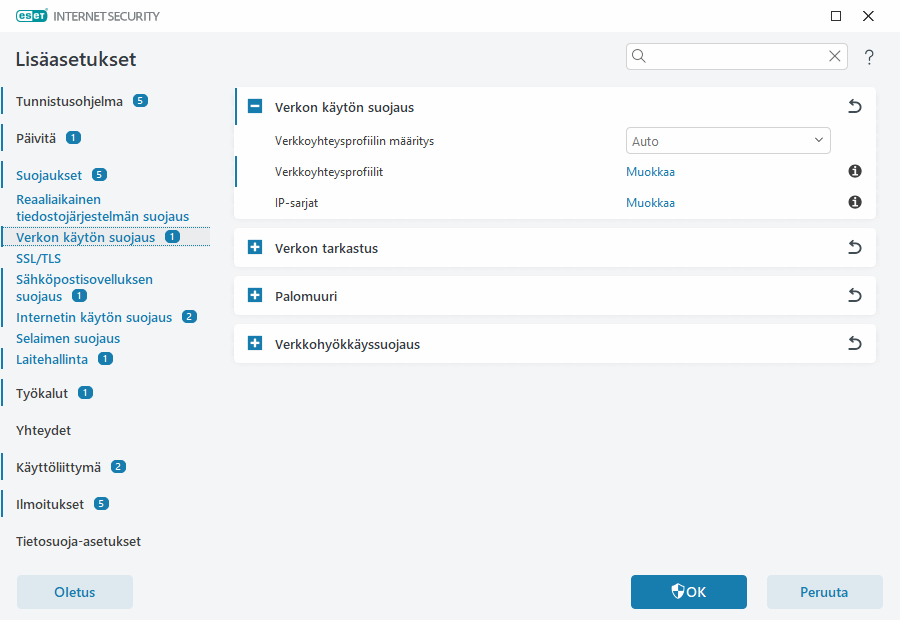 Verkon käytön suojaus Verkon käytön suojaus
