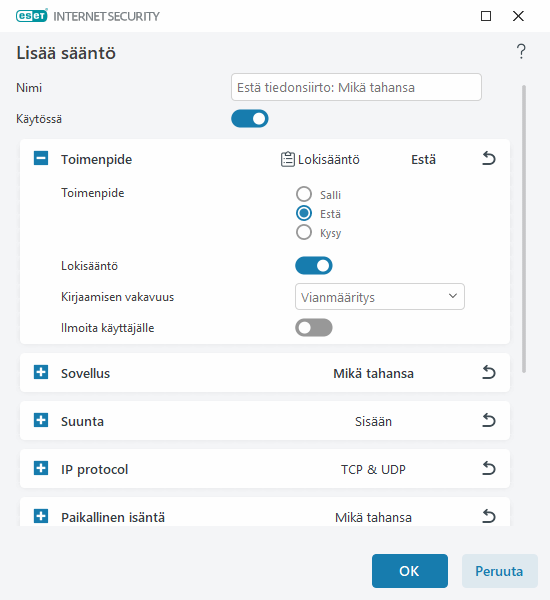Lisää sääntö