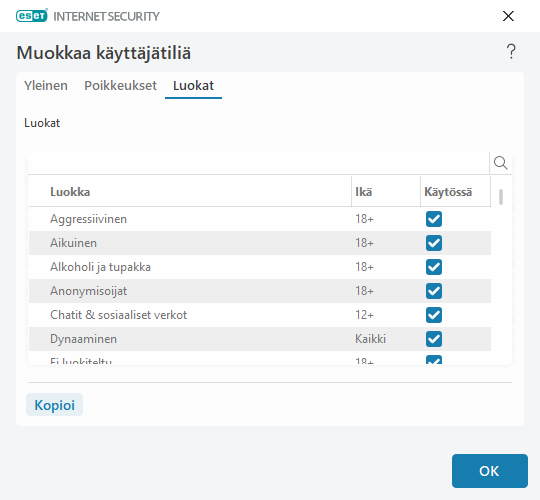 Muokkaa käyttäjätiliä