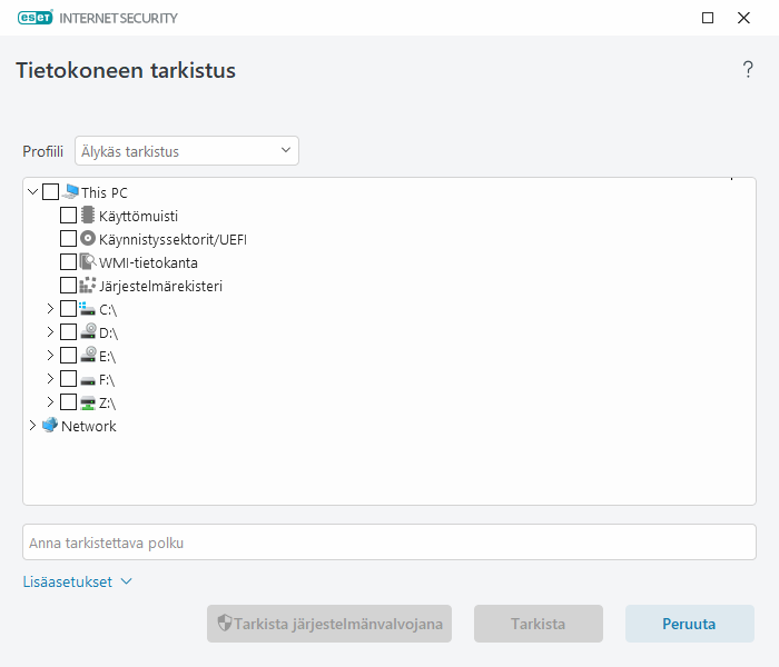 Mukautettu tarkistus Mukautettu tarkistus