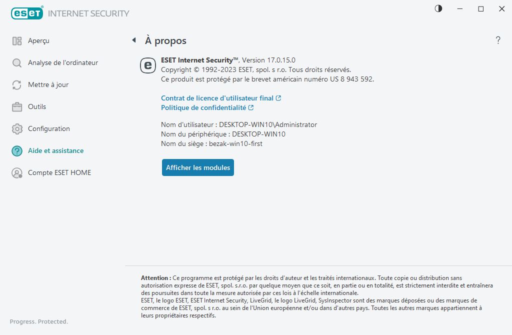 Détails à propos de la version installée Détails à propos de la version installée
