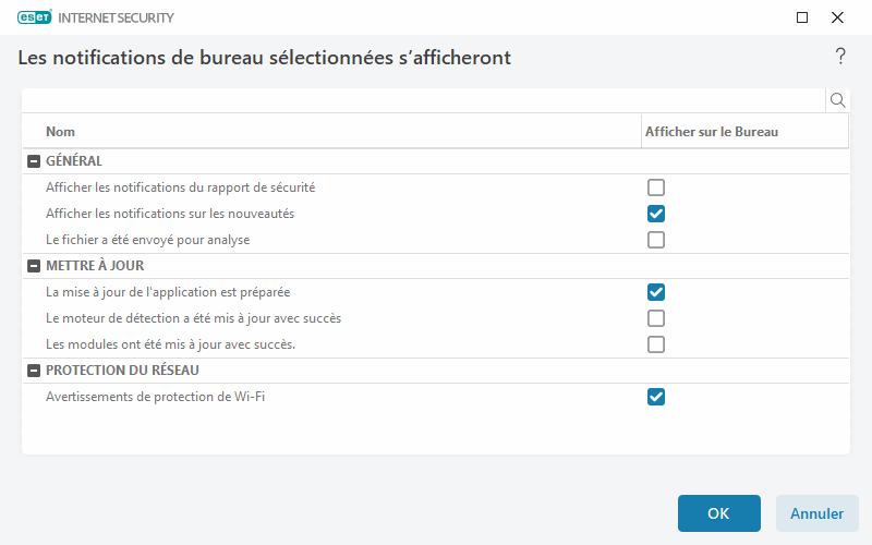Notifications sur le bureau Notifications sur le bureau
