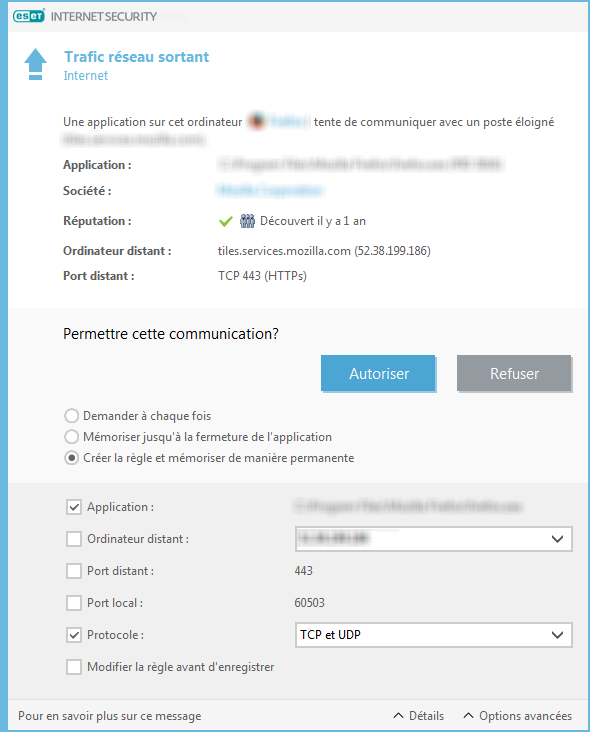 Trafic réseau sortant Trafic réseau sortant