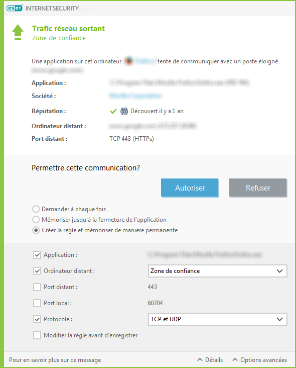 Trafic réseau sortant Trafic réseau sortant