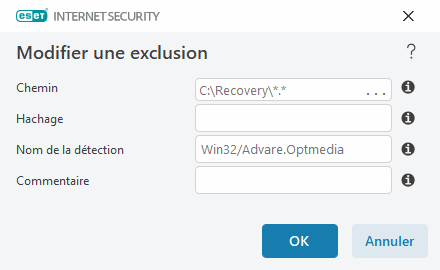 Modifier une exclusion Modifier une exclusion