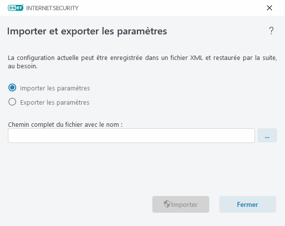 Importation et exportation des paramètres Importation et exportation des paramètres