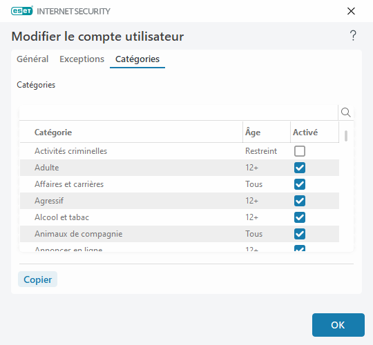 Modifier le compte utilisateur Modifier le compte utilisateur
