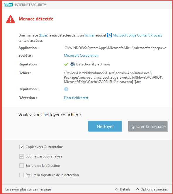 Menace détectée Menace détectée