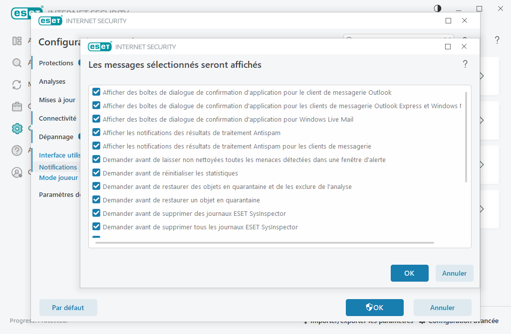 Messages de confirmation Messages de confirmation