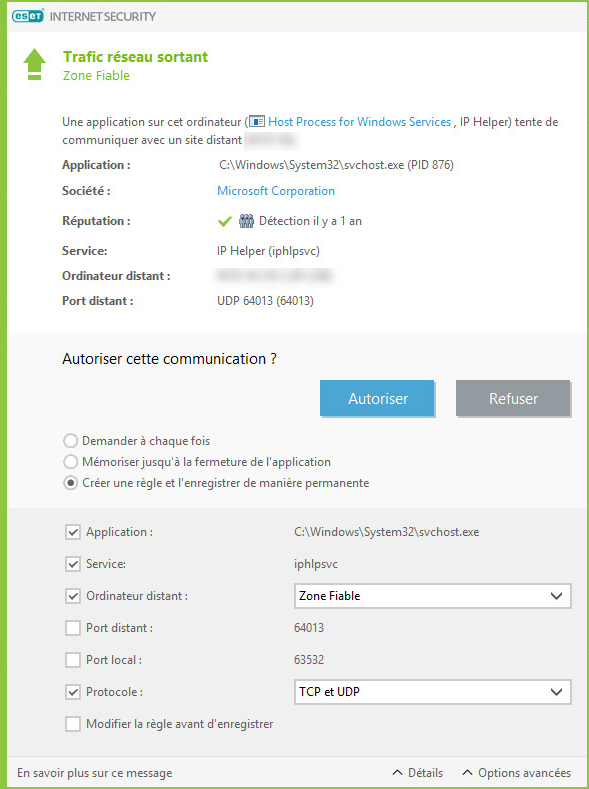 Trafic réseau sortant Trafic réseau sortant