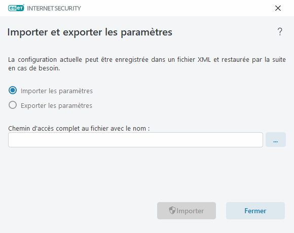 Importer et exporter les paramètres