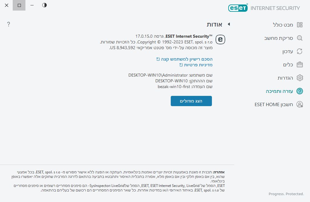 פרטים על הגרסה המותקנת