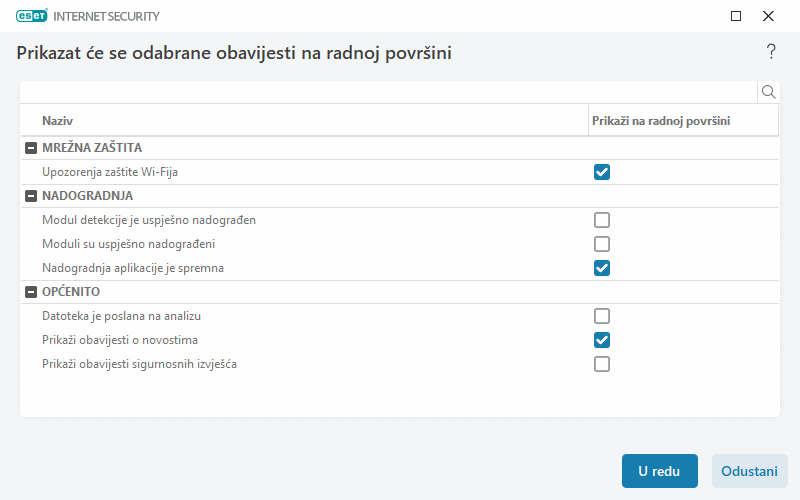 Obavijesti na radnoj površini Obavijesti na radnoj površini