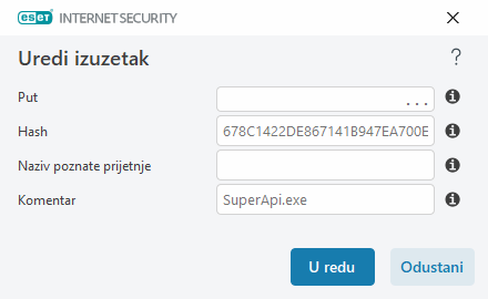 Uredi izuzetak Uredi izuzetak