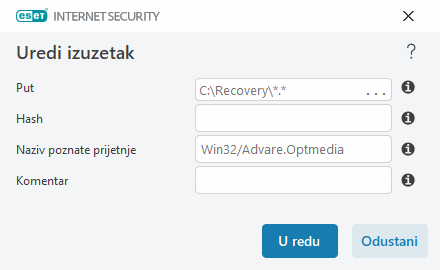 Uredi izuzetak Uredi izuzetak