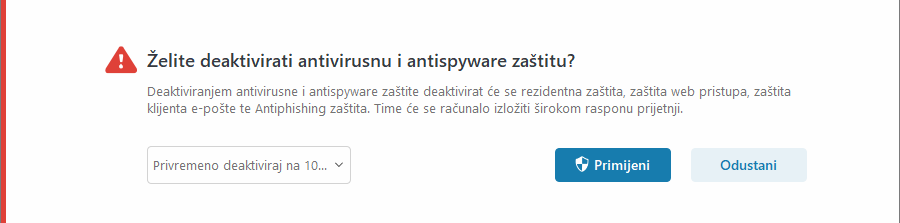 Onemogući obavijest o antivirusnoj i antispyware zaštiti Onemogući obavijest o antivirusnoj i antispyware zaštiti