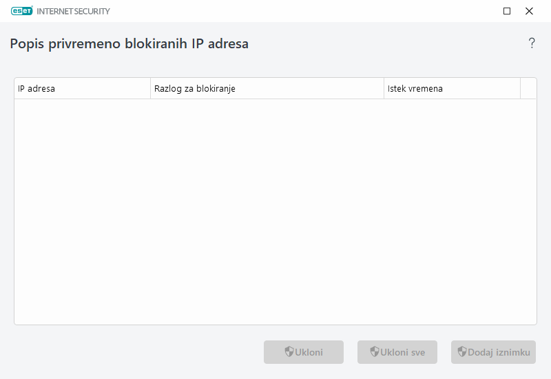 Popis privremeno blokiranih IP adresa Popis privremeno blokiranih IP adresa