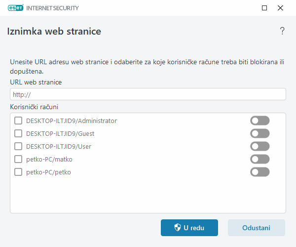 Iznimka web stranice Iznimka web stranice