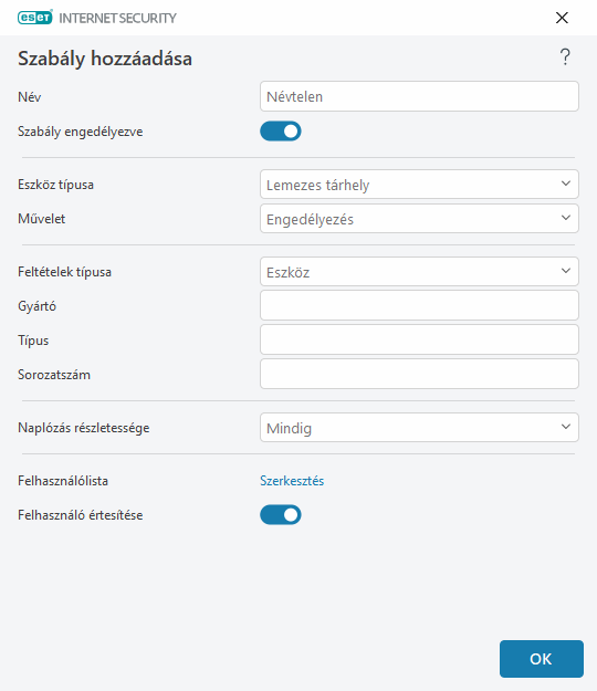 Szabály hozzáadása Szabály hozzáadása