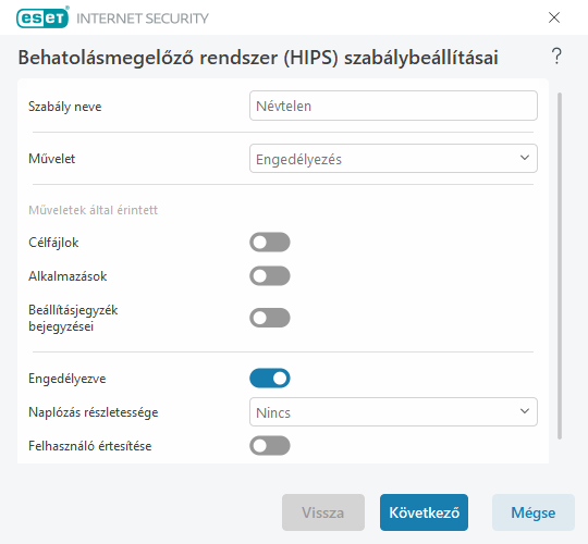 Behatolásmegelőző rendszer szabálybeállításai Behatolásmegelőző rendszer szabálybeállításai