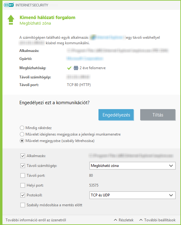 Kimenő hálózati forgalom Kimenő hálózati forgalom