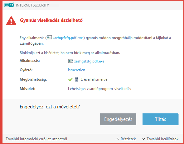 Lehetséges zsarolóprogram-viselkedés észlelve Lehetséges zsarolóprogram-viselkedés észlelve