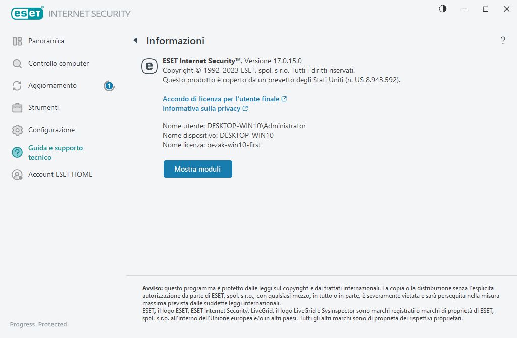 Dettagli sulla versione installata Dettagli sulla versione installata