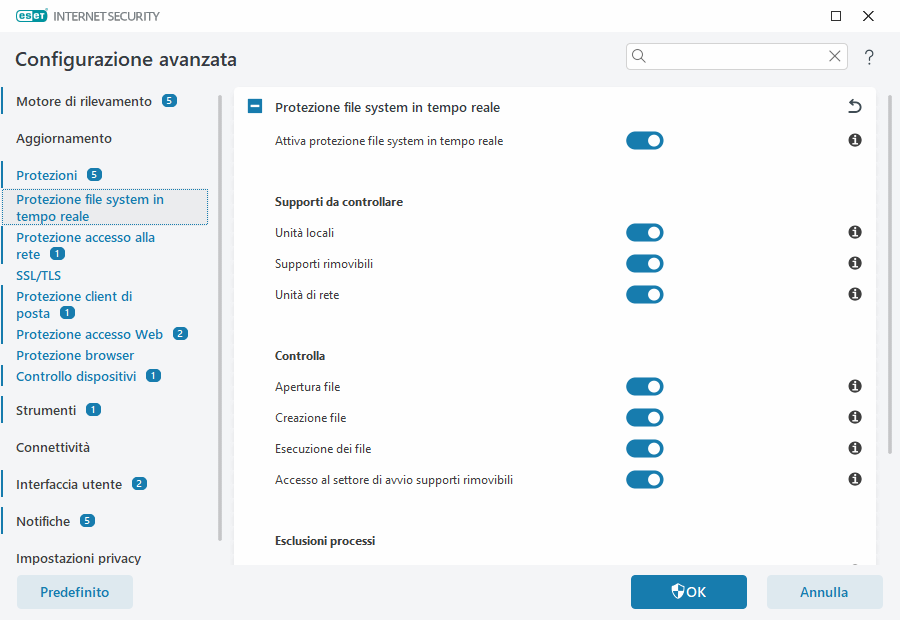 Protezione file system in tempo reale Protezione file system in tempo reale