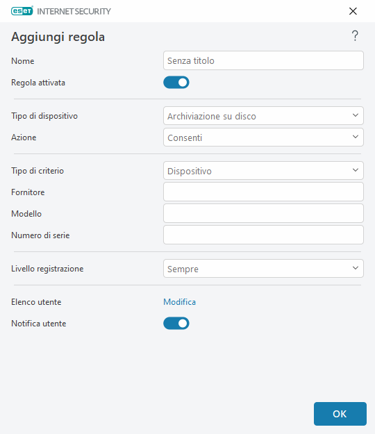 Aggiungi regola Aggiungi regola