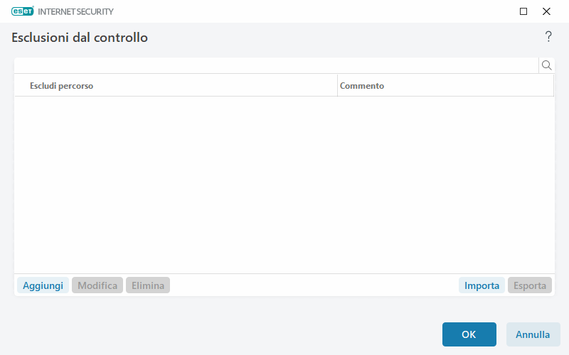 Esclusioni dal controllo Esclusioni dal controllo