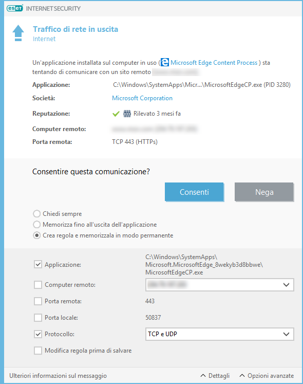 Traffico di rete in uscita Traffico di rete in uscita