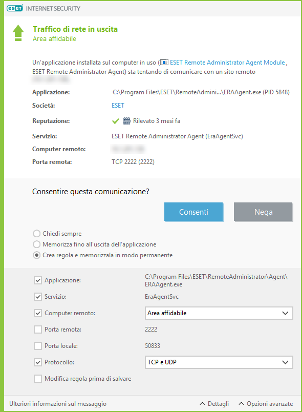 Traffico di rete in uscita