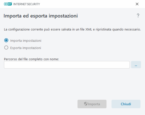 Importa ed esporta impostazioni Importa ed esporta impostazioni