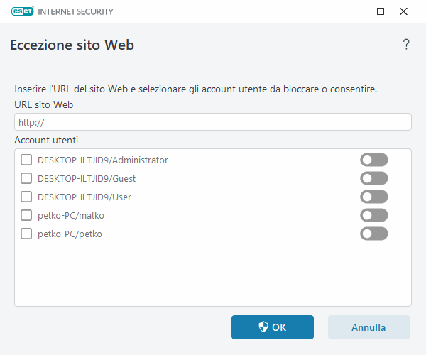 Eccezione sito Web