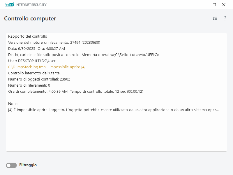 Rapporto scansioni computer Rapporto scansioni computer