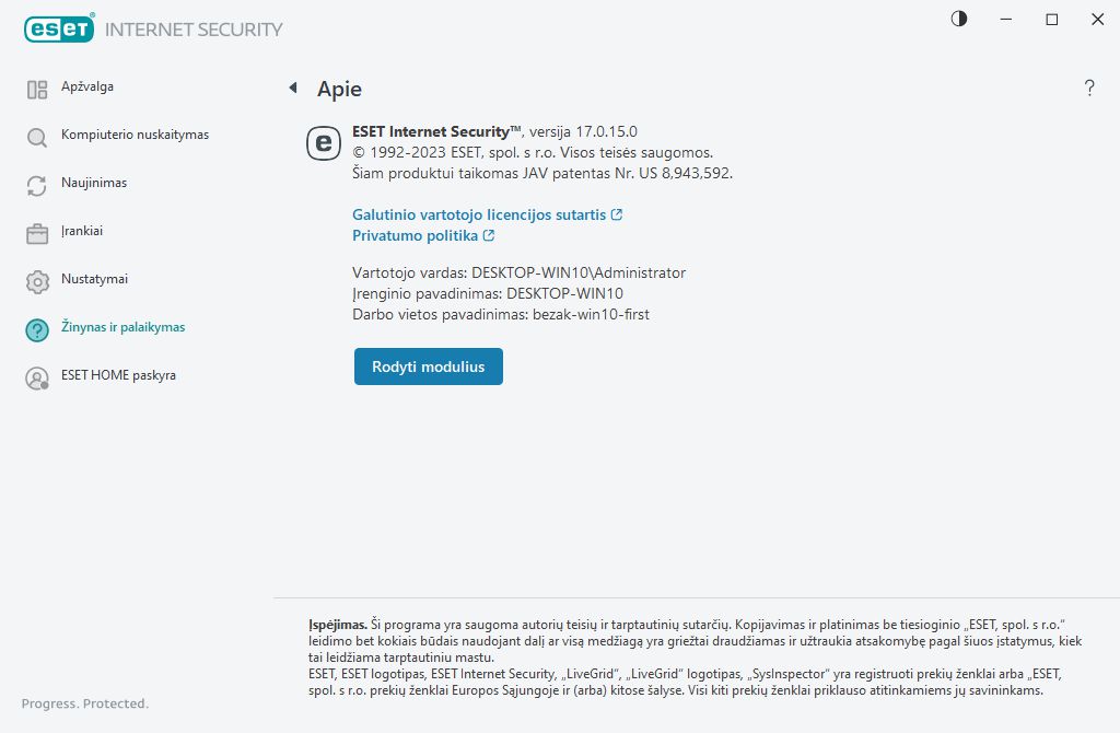 Išsami informacija apie įdiegtą versiją Išsami informacija apie įdiegtą versiją