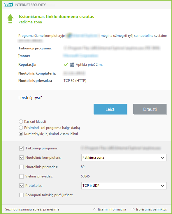 Išsiunčiamas tinklo duomenų srautas