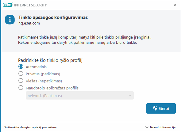 Tinklo apsaugos konfigūravimas