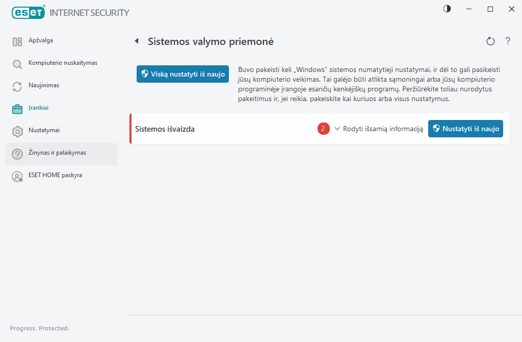 Sistemos valymo priemonė