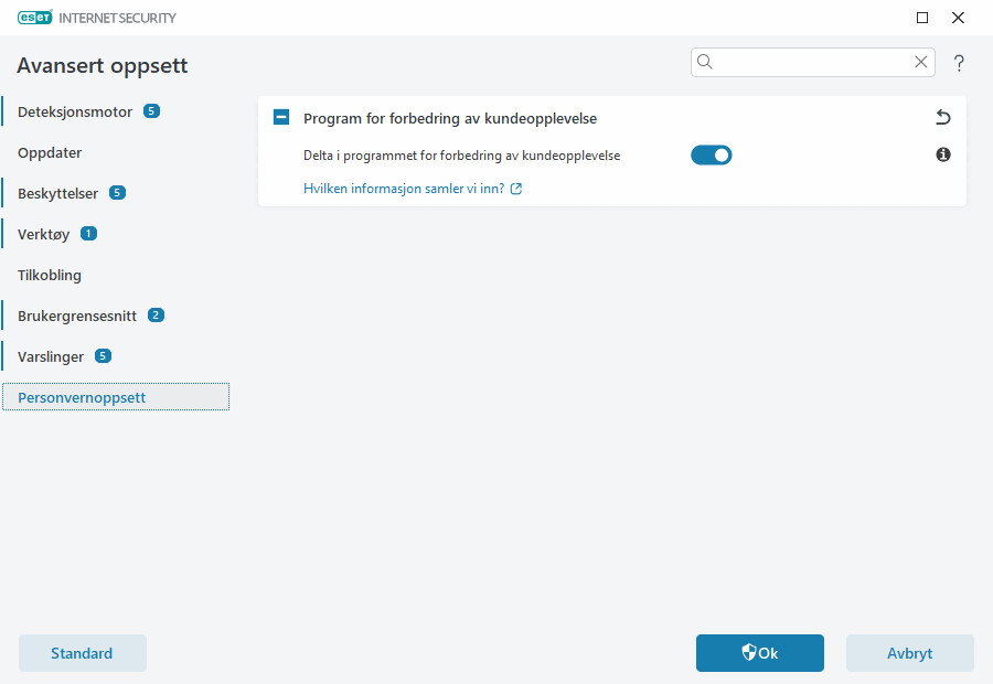 Personvernoppsett Personvernoppsett