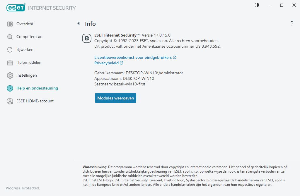 Details over de geïnstalleerde versie
