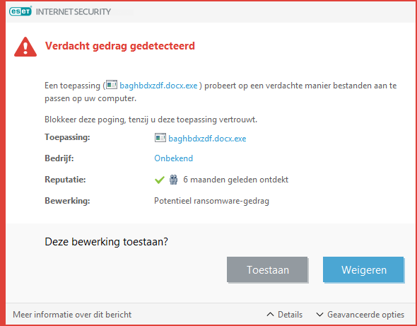 Potentieel ransomware-gedrag gedetecteerd