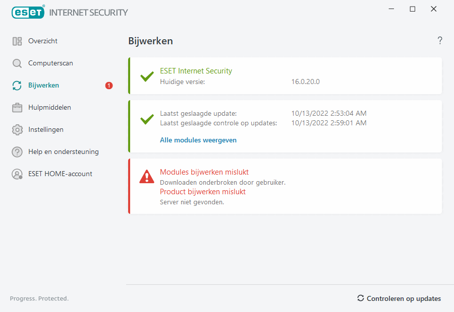 Modules bijwerken mislukt Modules bijwerken mislukt