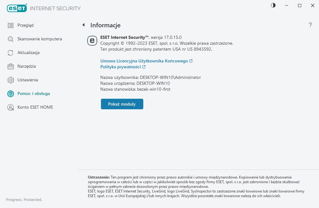 Szczegóły dotyczące zainstalowanej wersji Szczegóły dotyczące zainstalowanej wersji